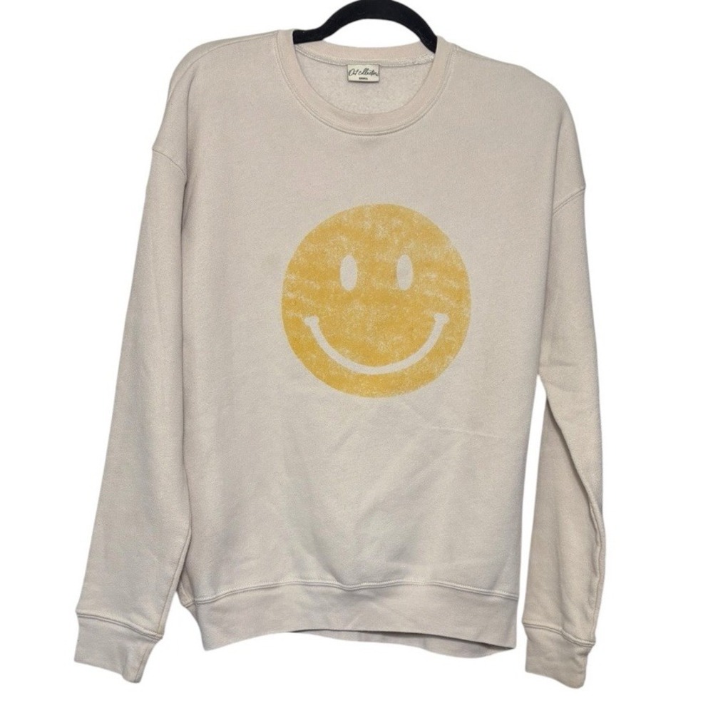 Oat Collective Smiley Face Crewneck Sweatshirt Women's Size Small Cozy Oversize